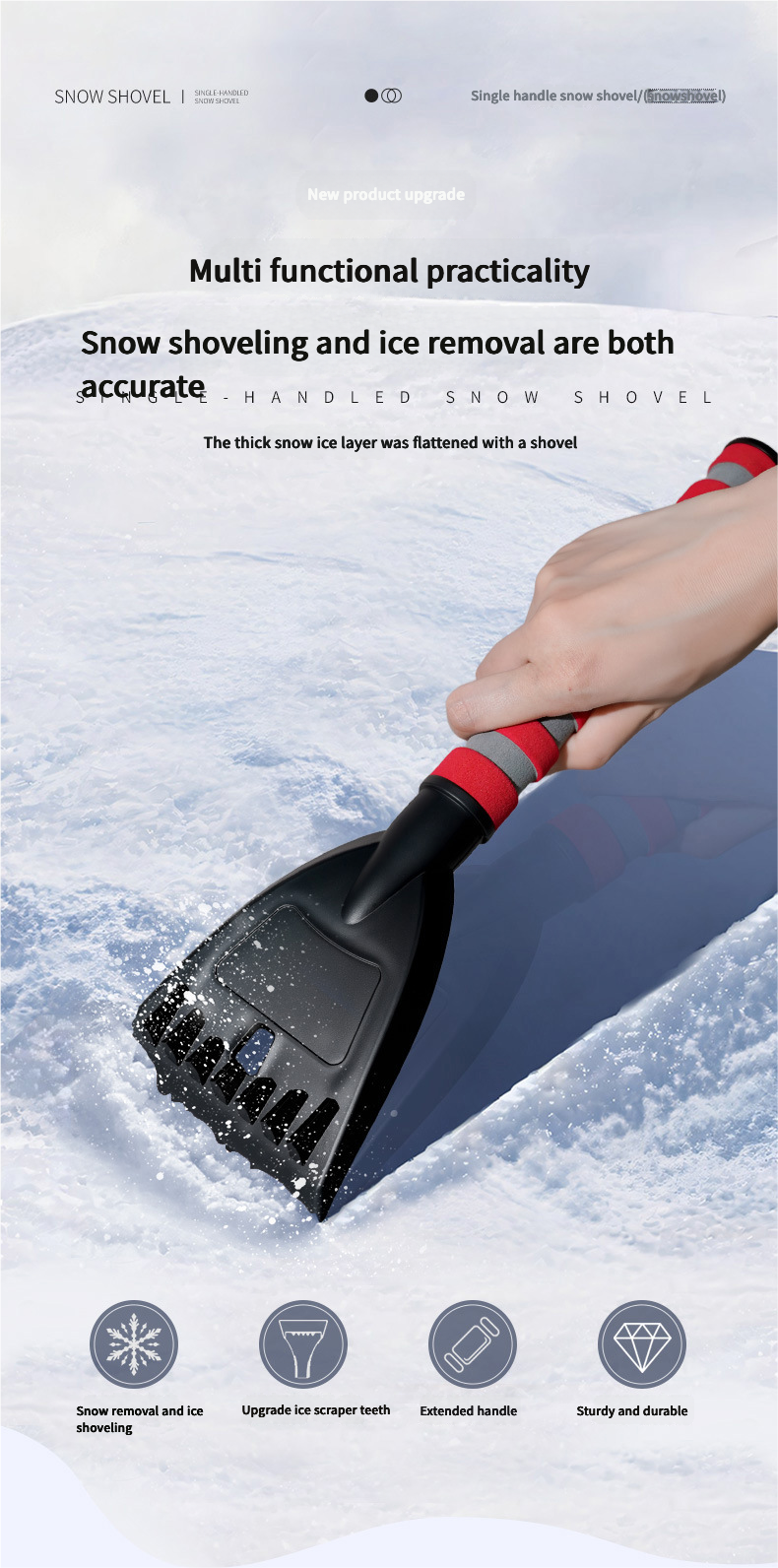 Snow Shovel for Winter Car Windshield Defrosting and Snow Removal, Ice Scraper for Clearing Snow